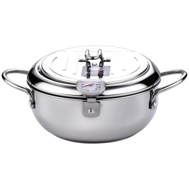 Universele 24Cm Temperatuur Friteuse Pot Controle Japanse Huishoudelijke Tempura Friteuse Mini Rvs Friteuse Inductie Fornuis Filter