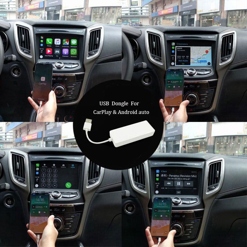 Bil carplay til apple android auto tilsluttet til navigationsafspiller mobiltelefon usb adapter kabel link dongle hvid