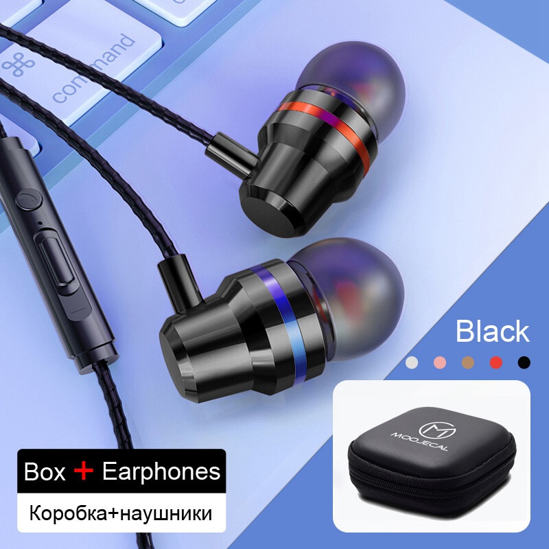 MOOJECAL In Ear Wired 3.5mm Earphone Earbuds Music Headphone for Xiaomi Samsung Iphone Smartphone with Microphone Wired Headset: Black with Box