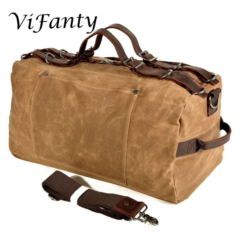 Waxed Canvas Water Resistant Travel Duffel Bag Overnight Weekend Bag: Khaki
