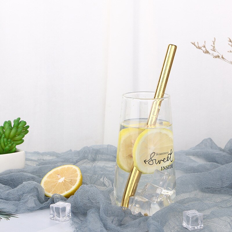 5/10pcs 12mm Reusable Pointed-End Drinking Straw Stainless Steel Drink Pearl Milkshake Fat Bubble Tea Straws Cocktail Party