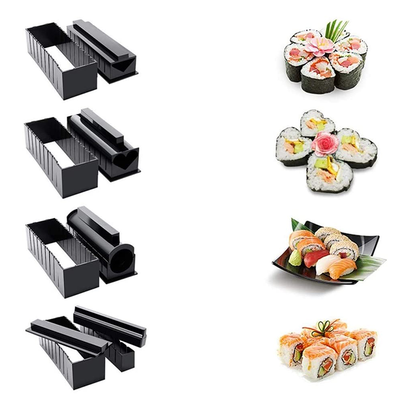 10 stks/set Sushi Maken Kit Japanse Rijst Bal Cake Roll Mold DIY Thuis Sushi Maken Tool Plastic Keuken Sushi Maker gereedschap