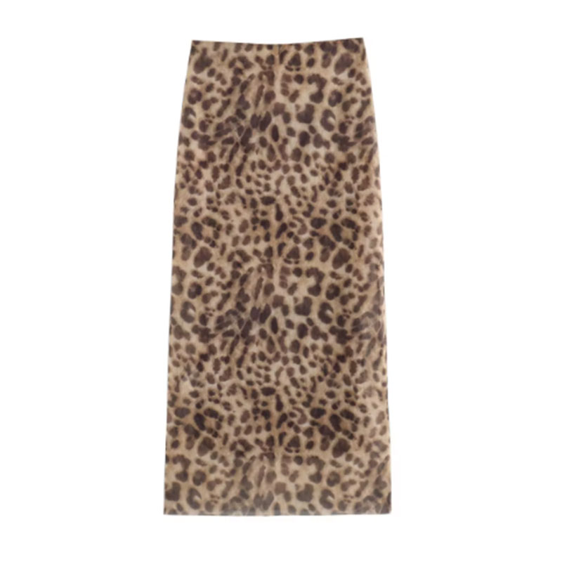 Vrouwen Luipaard Tule Midi Rok 2024 Zomer Mode Hoge Taille Elastische Tailleband Lange Rokken Streetwear