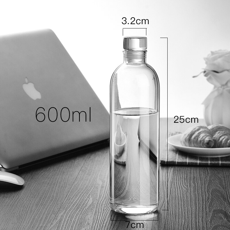 Bærbar vandflaske udendørs glasvandflaske krystal gennemsigtig botella para agua husholdningsartikler  yy50wb: 600ml