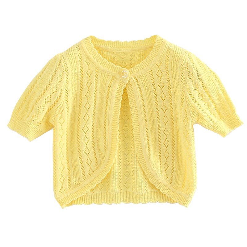 Sommer Neue Kinder Mädchen Hohl Knit Strickjacke Kurzarm Dünne Cape Jacke BB119: yellow / 80cm
