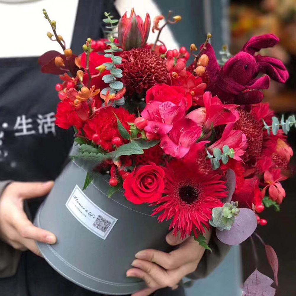 Flower Boxes Bouquet Florist Packaging Box Round Wedding Cake Box Transparent PVC Leather Flower Dustproof Exhibitions