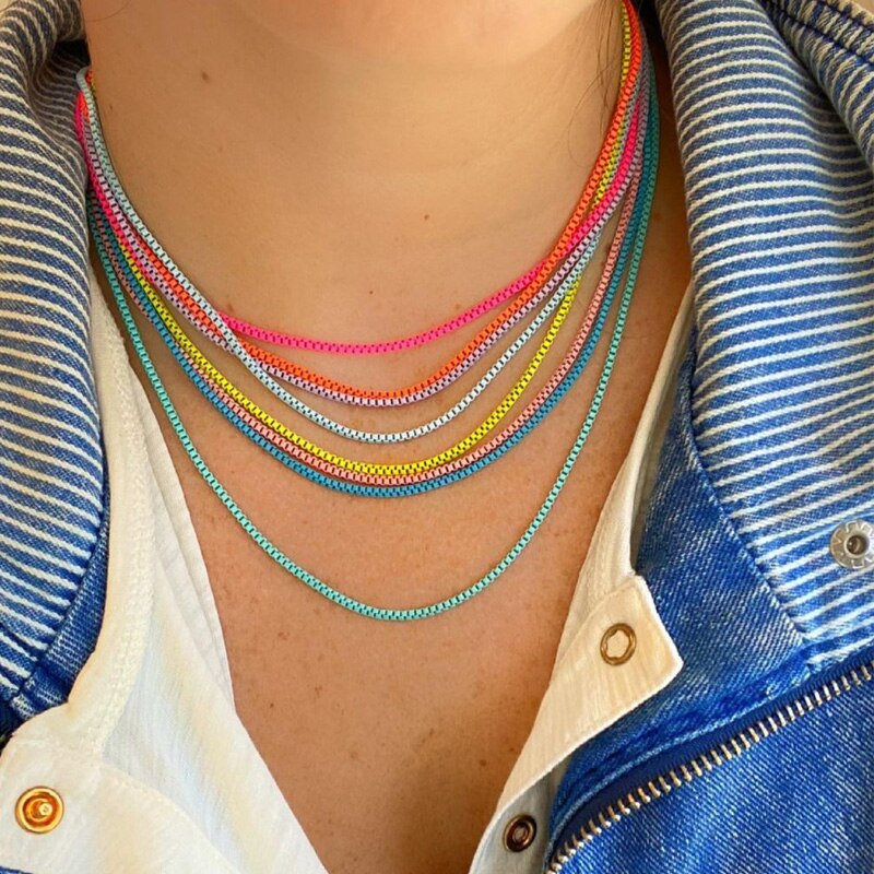 Verklaring Koper Emaille Boho Regenboog Kleur Box Ketting Choker Ketting Voor Vrouwen Meisje Collier Femme Zomer Bijoux