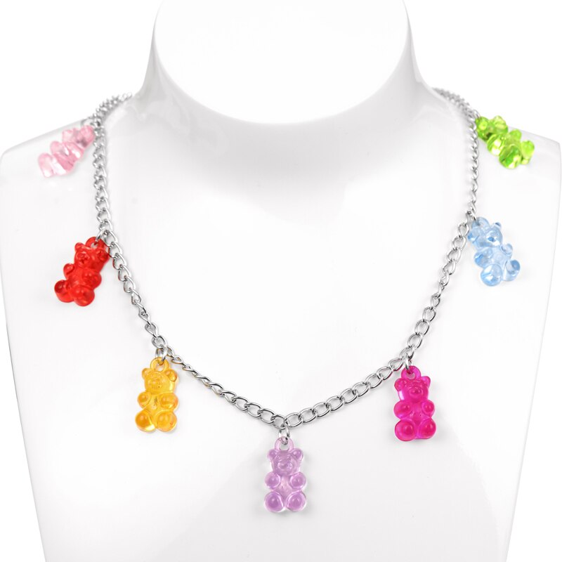 Regenboog Leuke Jelly Kleine Beer Ketting Bohemian Ketting Transparante Beer Hanger Kettingen Sieraden Voor Vrouwen Kids Accessoires: XL1908
