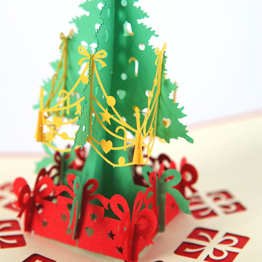 3D Christmas Tree Hollow Invitation Greeting Card Happy Year