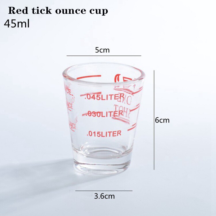 Verdikte Glas Jigger Onskop 30Ml/40Ml/60Ml Onskop Afgestudeerd Maatbeker Geconcentreerd Cup espresso Koffie Beker: Red  45ml