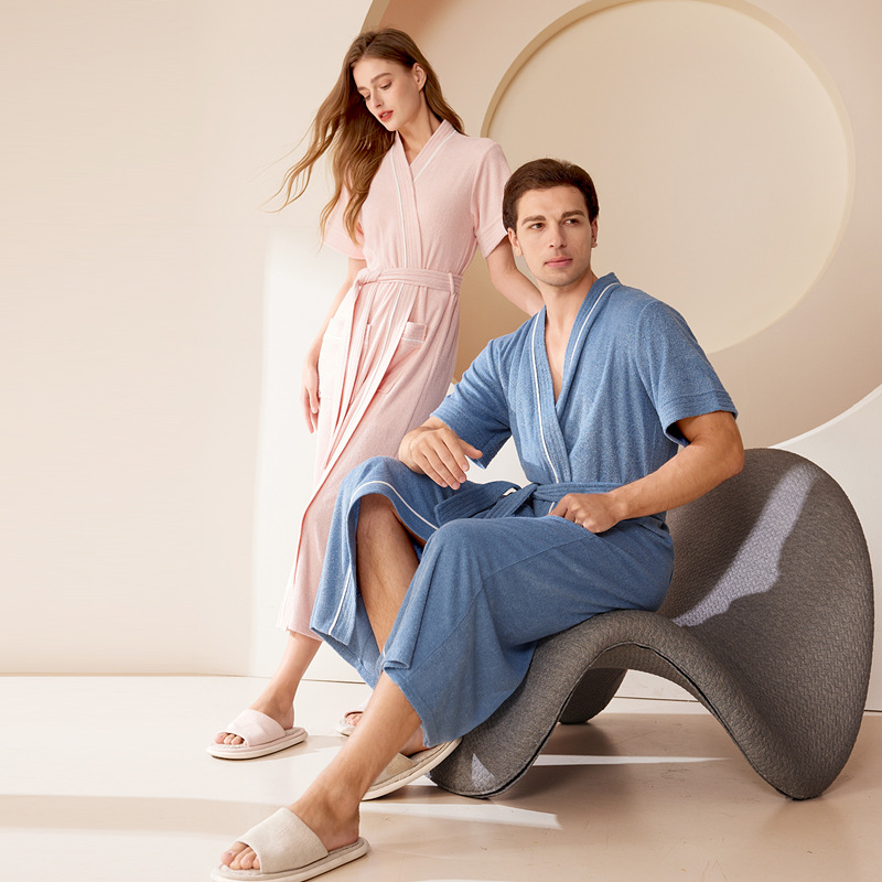 Badekåpe i bomullsfrotté, kortermet nattøy, håndklenattkjole, nattøy, løs, fritidsmorgenkåpe, nattkjole, hjemmeklær