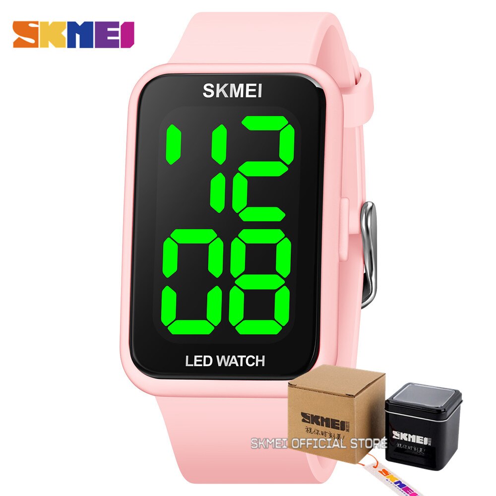 Skmei LED-digitaluhr mit datumsanzeige für damen, oben-marken, wasserdicht bis 5 Bar, damenuhr, relogio feminino: Rosa mit Kasten