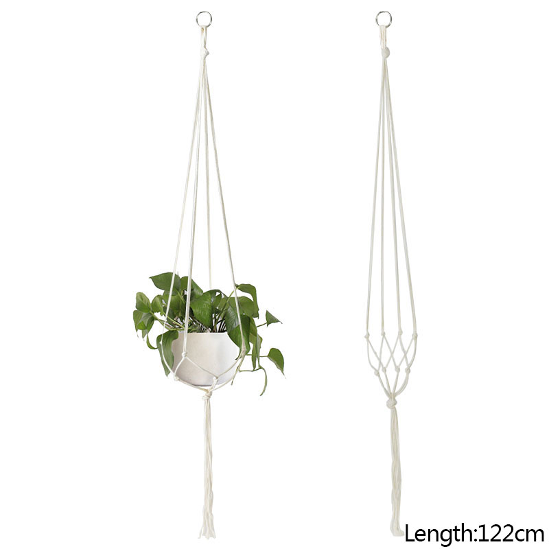 Panier suspendu en corde de coton et de chanvre pour plantes, Pot de fleur en macramé fait à la main, cintre pour plantes, fournitures de décoration intérieure et extérieure pour jardin de maison: jaune clair