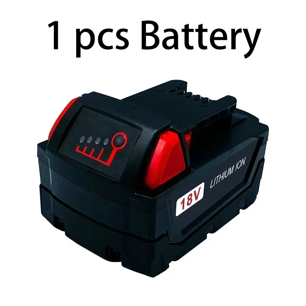 For Milwaukee M18 Power Tool Battery, Charger, BR, XC, 18V, 12800mAh M18B5, 48-11-1860, Built-in 18650 Battery: black