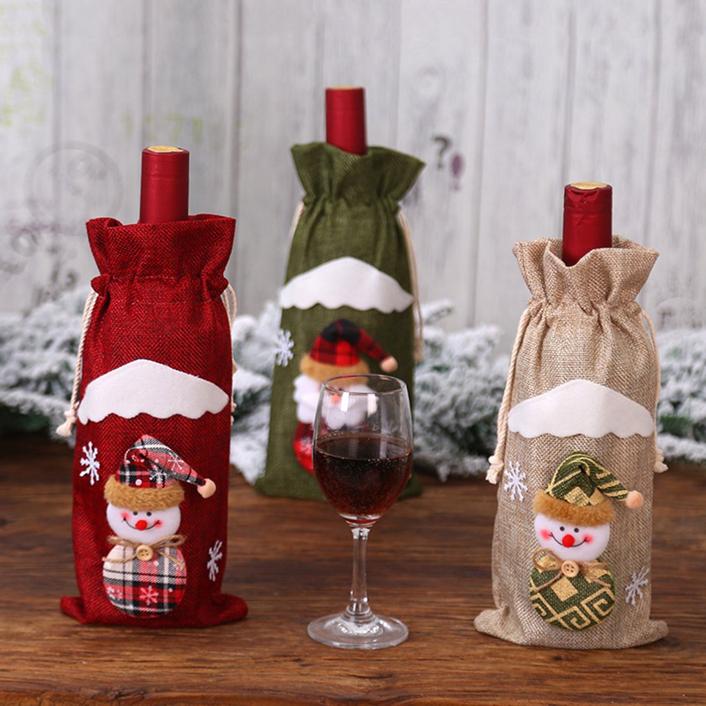 Weihnachten Dekorationen Sackleinen Alten Mann Puppe Rotwein Flasche Set Wein Tasche Festival Hotel Dekoration Sackleinen Wein Set
