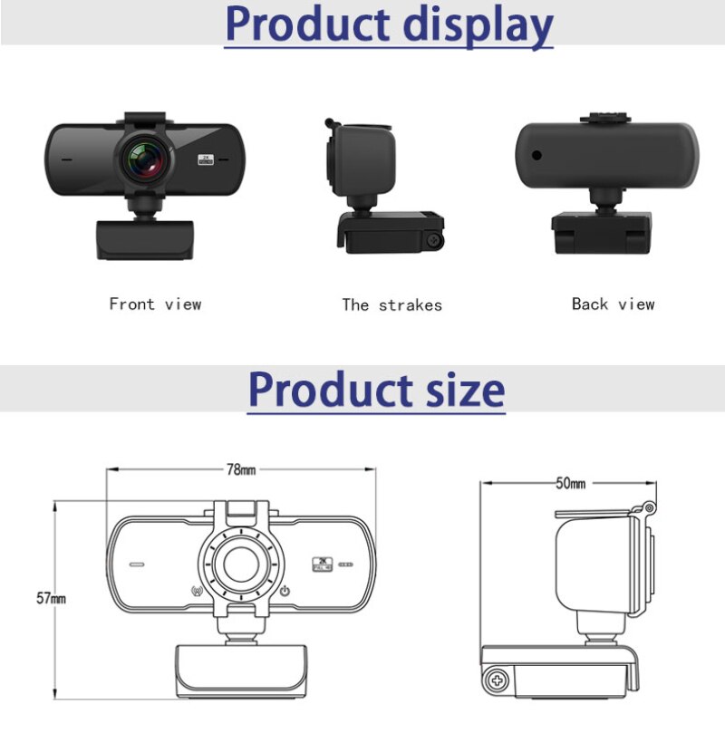 Câmera de foco fixo hd 2k, alta precisão, sem driver usb, com microfone de absorção de som, webcam para pc, laptop, desktop