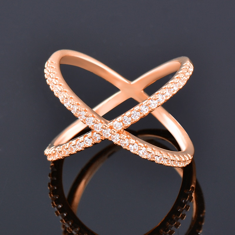 Sinleery Trendy X Vorm Cross Trouwringen Rose Geel Goud Zilver Kleur Micro Verharde Crystal Ringen Voor Vrouwen Sieraden JZ008 ssb