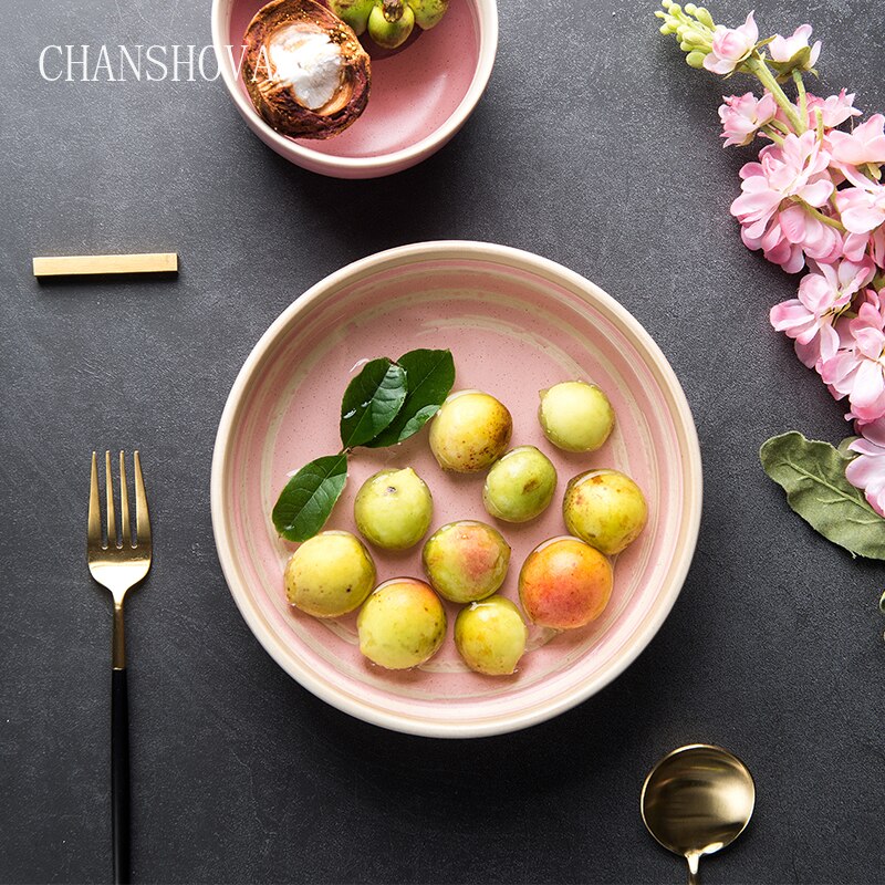 Chanshova traditionel kinesisk skruetråd mønster farve glasur keramiske salattallerkener porcelæn middagsretter dessertbakke  h203