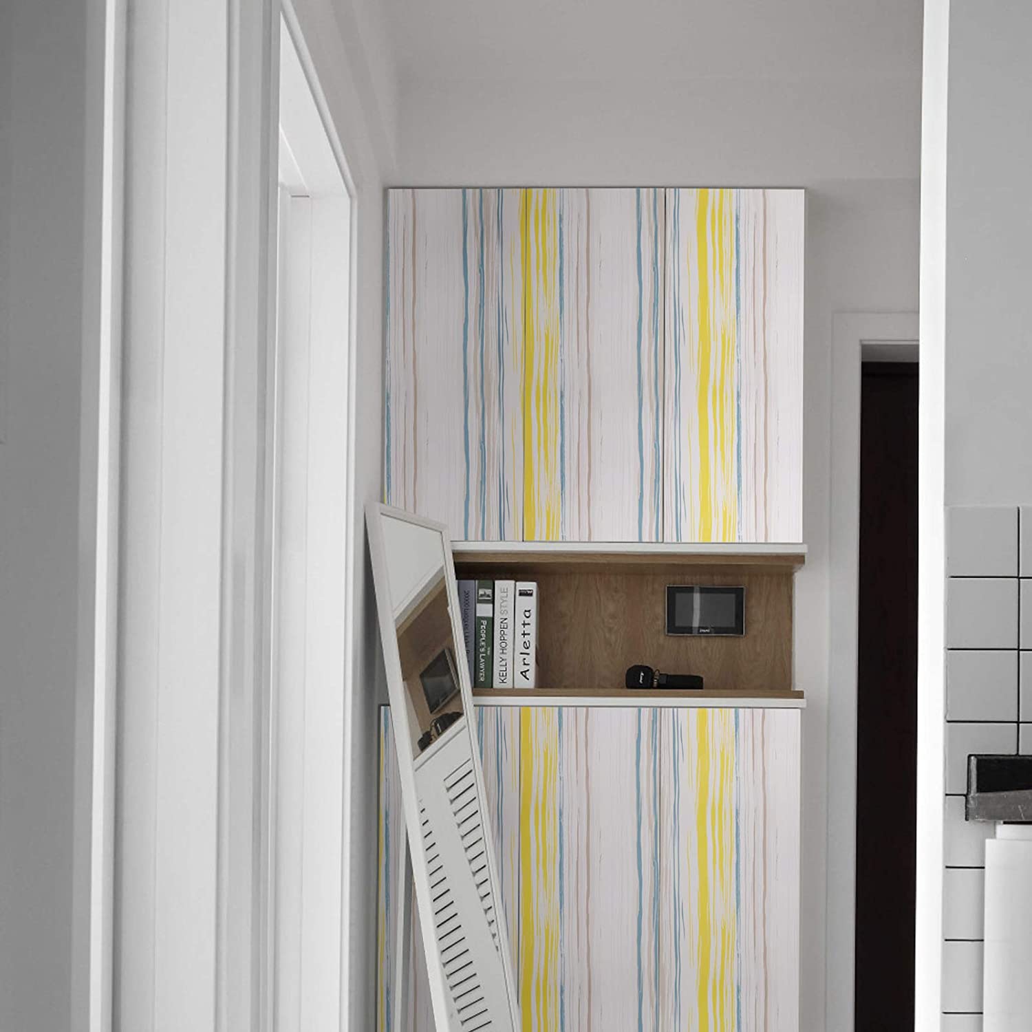 Papel tapiz decorativo para pared del dormitorio, película de vinilo extraíble y autoadhesiva de rayas modernas, colorido, pelar y pegar