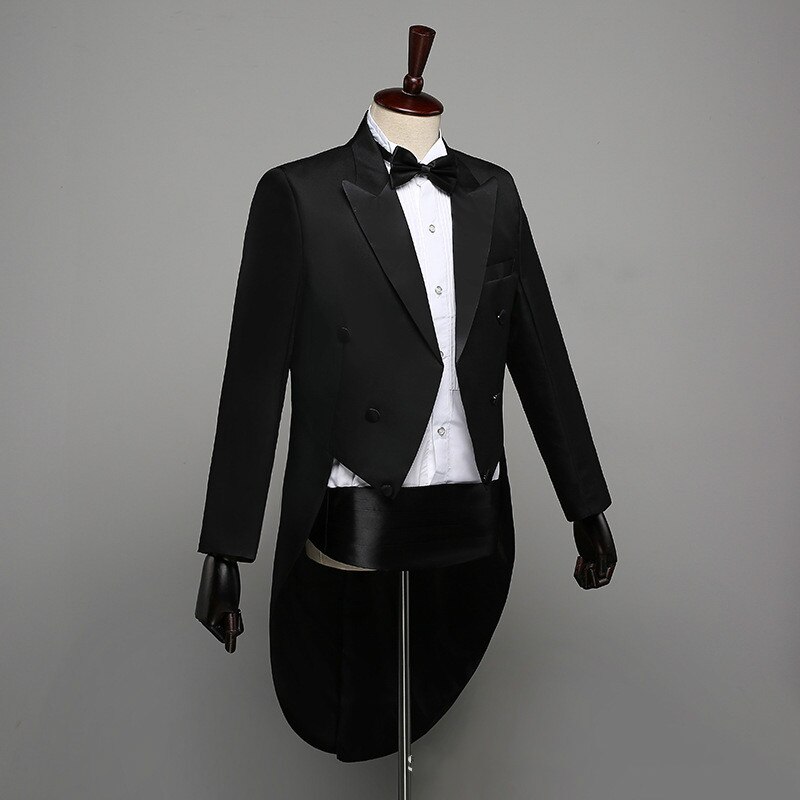 Tuxedo Dress XS-XL Men Classic Black Shiny Lapel Tail Coat Tuxedo Wedding Groom Stage Singer 2-Piece Suits Dress Coat Tails