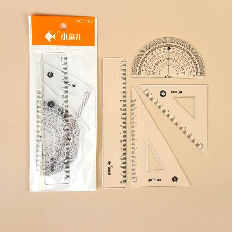 4 Pcs/Set Clear Ruler Student Drawing Tools Math Geometry Measuring Tools Soft Bendable Plastic ruler Set Stationery For School