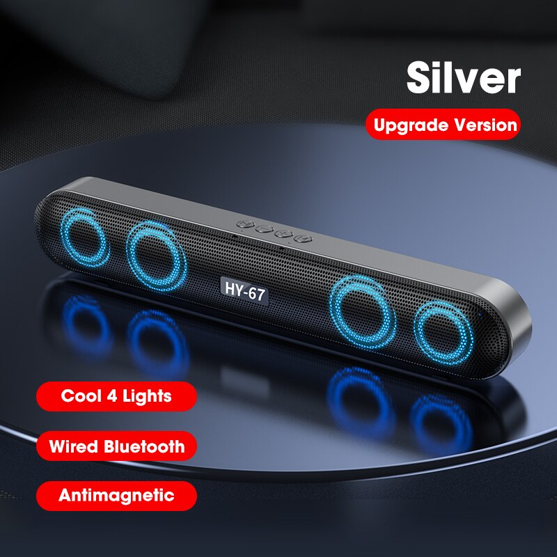 Wireless Bluetooth Speaker 6D Surround Soundbar RBG Colorful Glow Bluetooth Stereo Subwoofer Sound Bar For PC Laptop Support TF: Silver