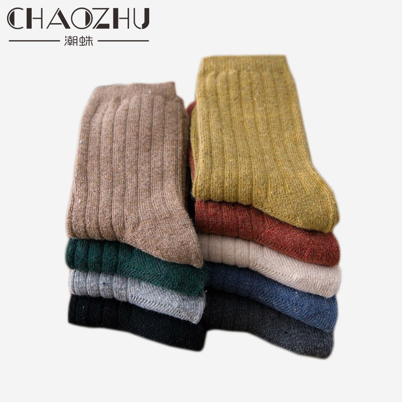 Chaozhu Herfst Winter Wol Dikker Warm Basic Effen Kleuren Sokken Rib Losse Gestapelde Basics Sokken Vrouwen