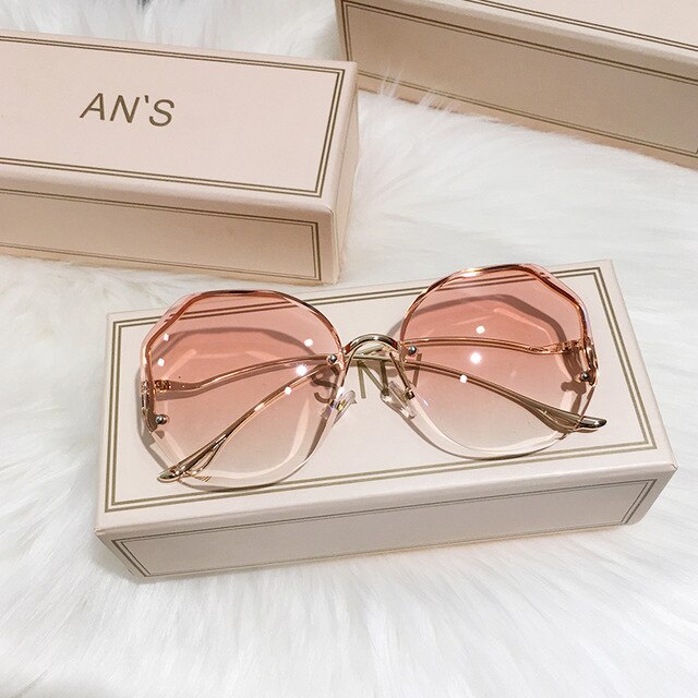 GISAEV-gafas de sol con degradado de té para mujer, anteojos de sol femeninos con corte de agua en el océano, patillas curvadas de Metal, UV400,: Rosa
