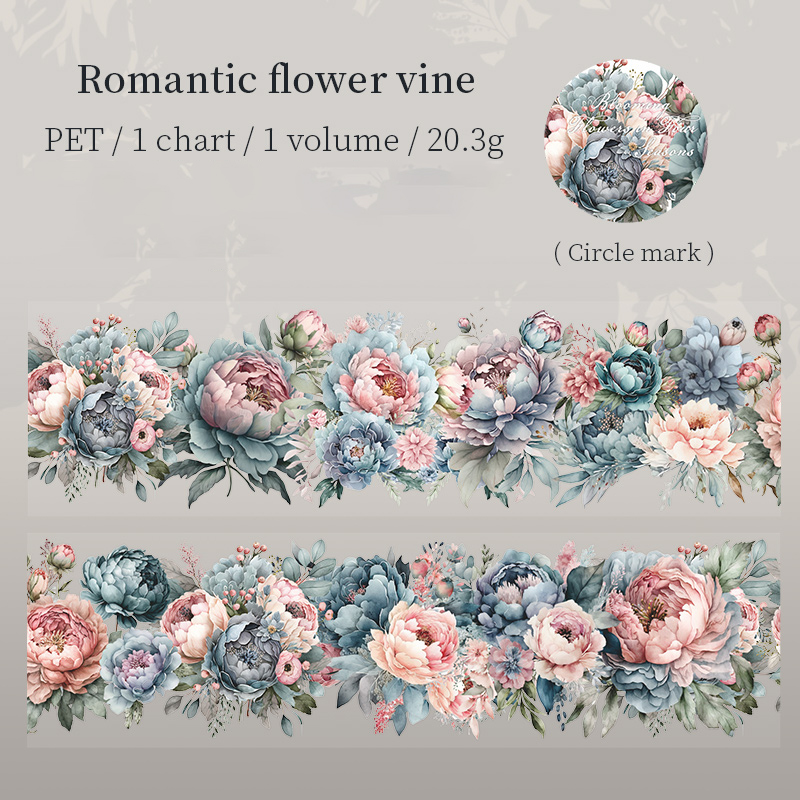 200cm/Roll PET Tape Flowers Four Seasons Series Plant Landscaping Handbook DIY Material Loop Sticker: Blue