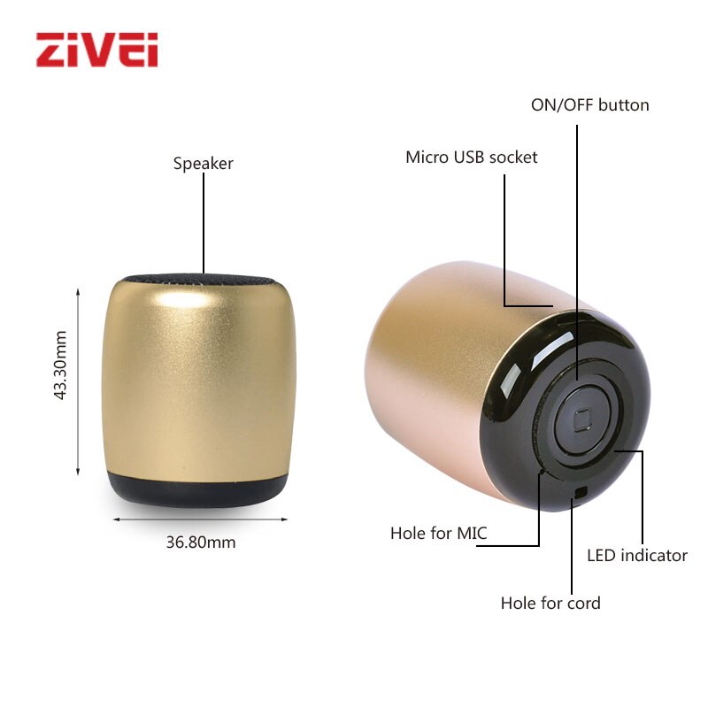 Zivei BM3 Fone Bluetooth Kleine Draagbare Speaker Wired Voor Telefoon Blauw Met Microfoon Outdoor Metalen Bescherming Afstandsbediening