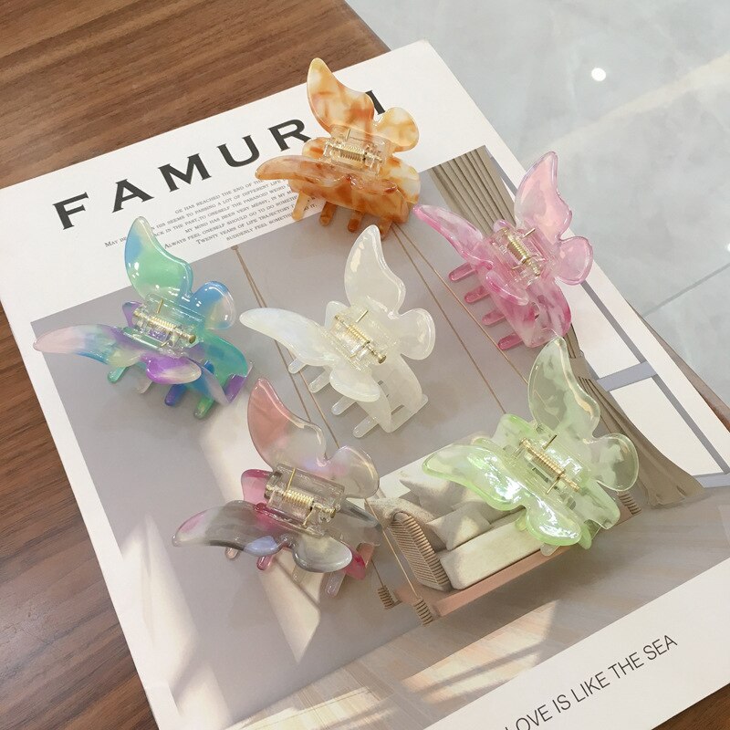 Acetaat Hars Haar Klauw Vlinder Haarspeld Clip Vrouwen Meisjes Zoete Fee Gradiënt Tie-Dye Haar Klauw Styling Gereedschap Barrette