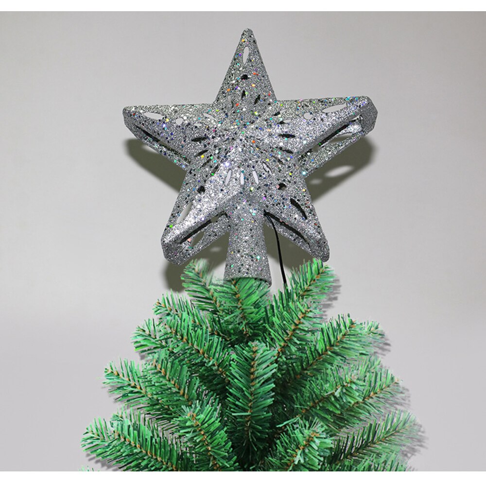 Jul 3d blinkande stjärnor julgran toppdekoration led roterbara stjärnor snöflinga projektionsljus julgranshänge: Silver storbritannien