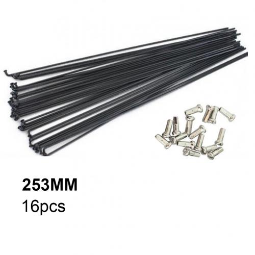 16Stck Fahrrad Fahrrad hoch-Kohlenstoff Stahl Speichen und Brustwarzen/251/253/255/257/259/261/263/265/267/269 mm Stricken Nadel: 253mm
