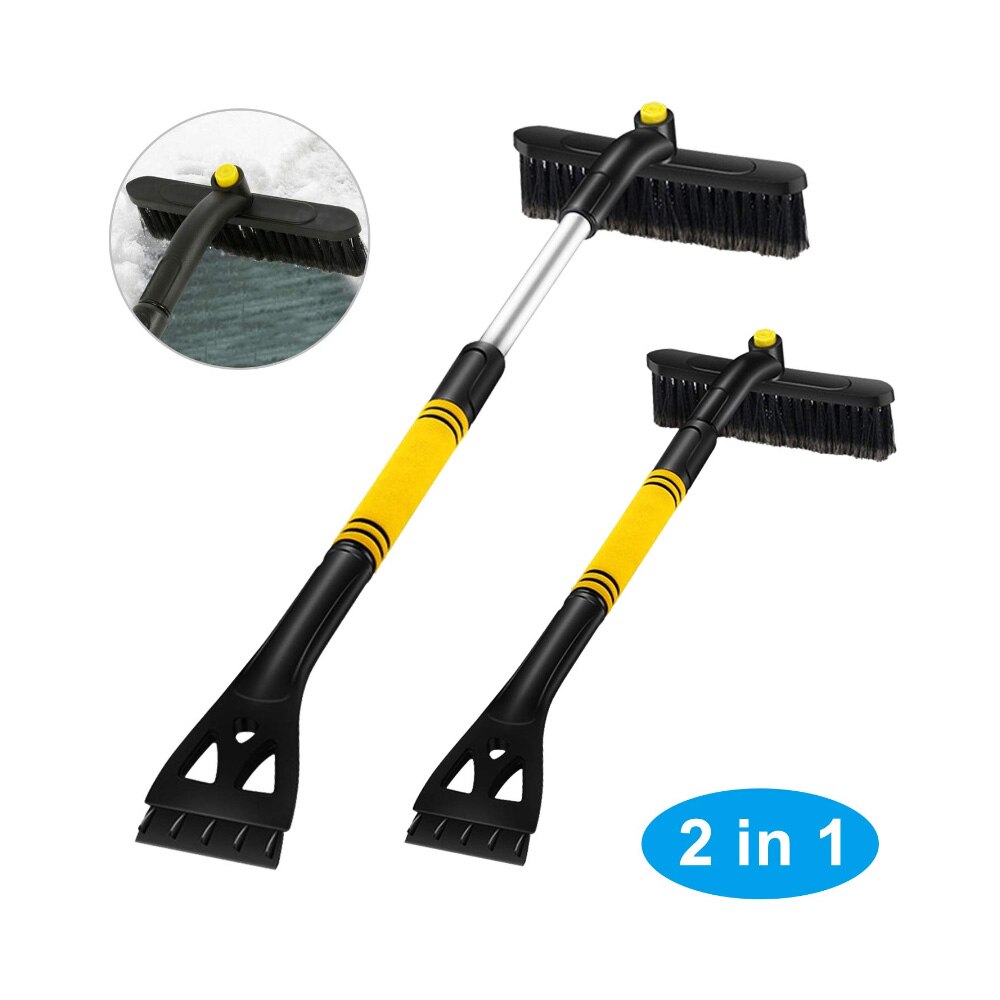 2 in 1 Car Ice Scraper with Broom Retractable Multifunctional Snow Brush with Rotatable Head for Car Truck SUV Windscreen