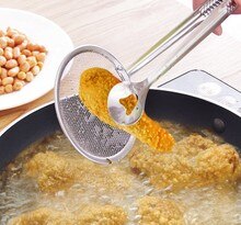 Multi-functional Filter Spoon With Clip Food Kitchen Oil-Frying BBQ Filter Stainless Steel Clamp Strainer Kitchen Tools