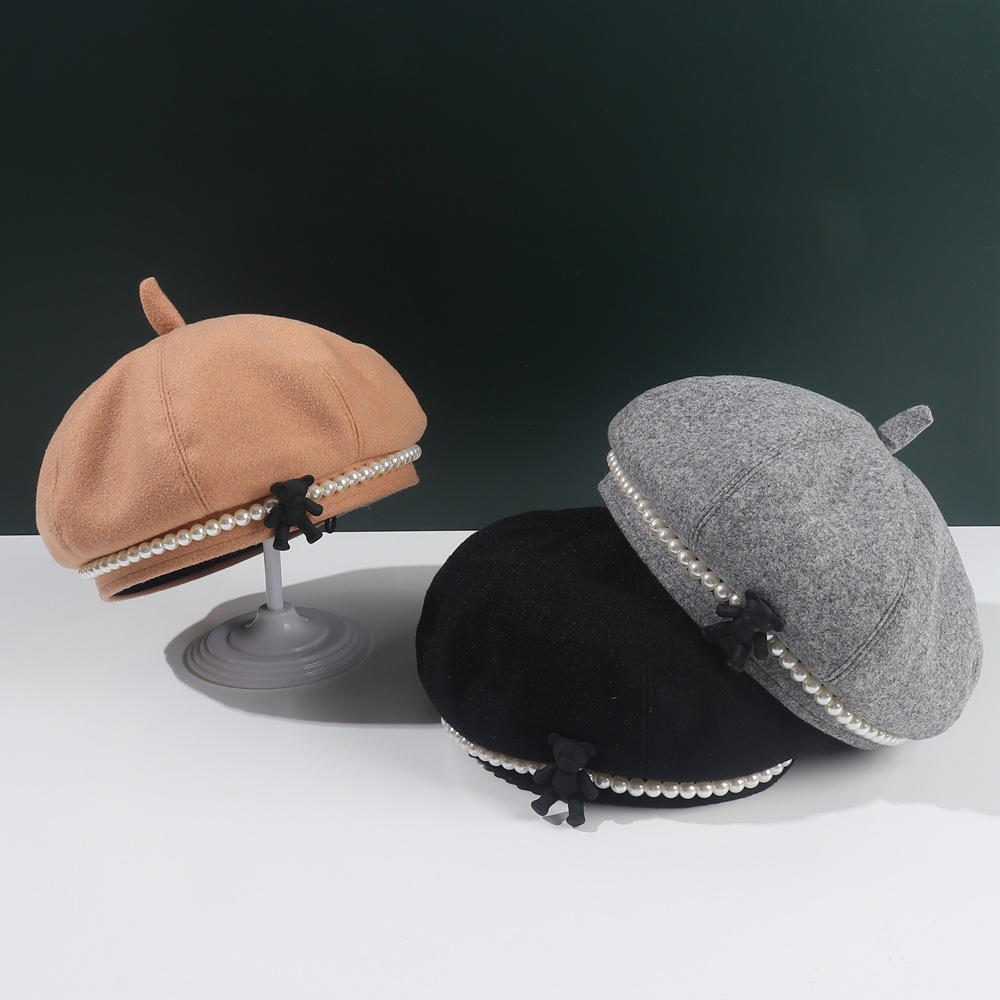 Winter Baret Meisje Mooie Cartoon Beer Parel Schilder Han Editie Kinderen Doek Cap, Mode Hoed