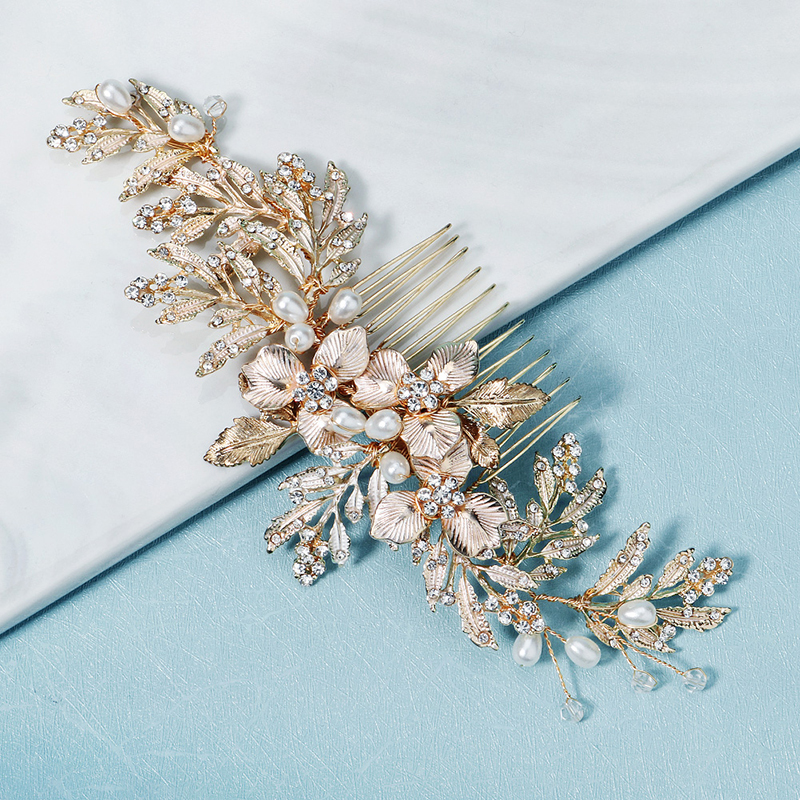Haarspelden met miallo-bladmotief, bruidsaccessoires voor vrouwen, gouden bruidshoofdtooi met strass-steentjes, feestjuwelen