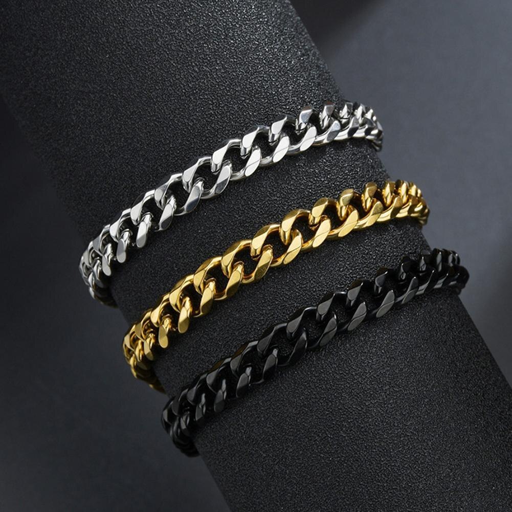 1PC Trendy Cuban Chain Men Bracelet Classic Steel 3/5/7mm Width Chain Bracelet For Men Women Jewelry