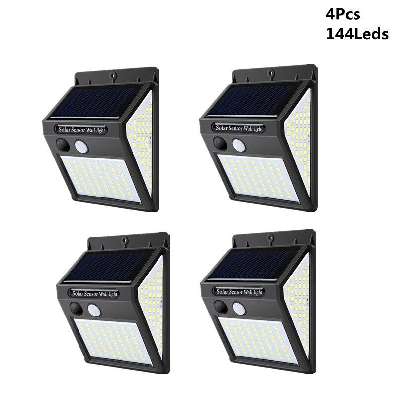 Solar Led Light Outdoor Lamp Pir Motion Sensor Led Wandlampen Schans Waterdicht Solar Voor Tuin Straat Lamp Outdoor Verlichting: 4Pcs 144Leds