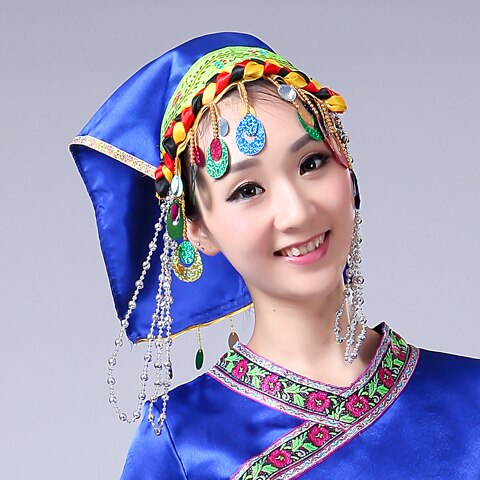Red Blue Tassel Miao Headpiece Hmong Minority Hat Traditional Dong Nationality Dance Head wear Festival Performance Headdress: 6