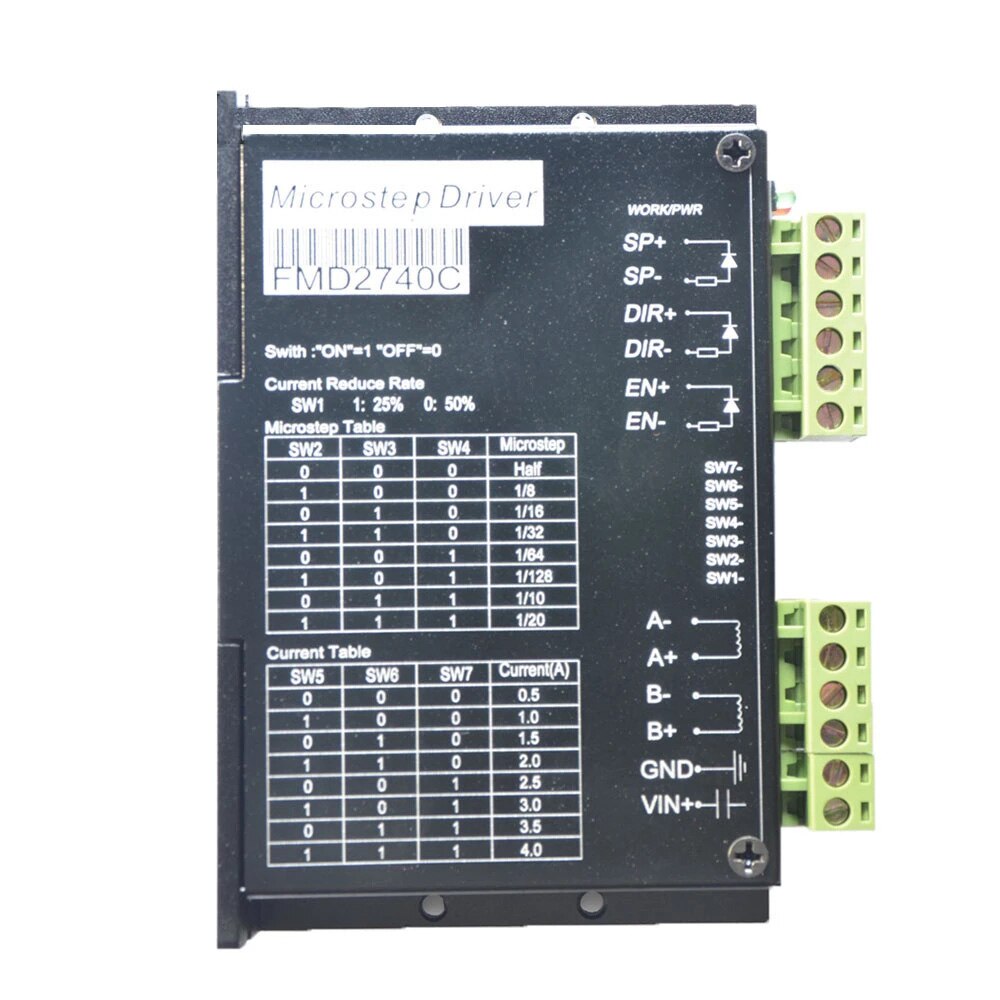 Stepper Motor Driver FMD2740C CNC 2 Phase Stepper Motor Driver 50VDC 4A 128 Microstep for NEMA 17/23 Stepper motor