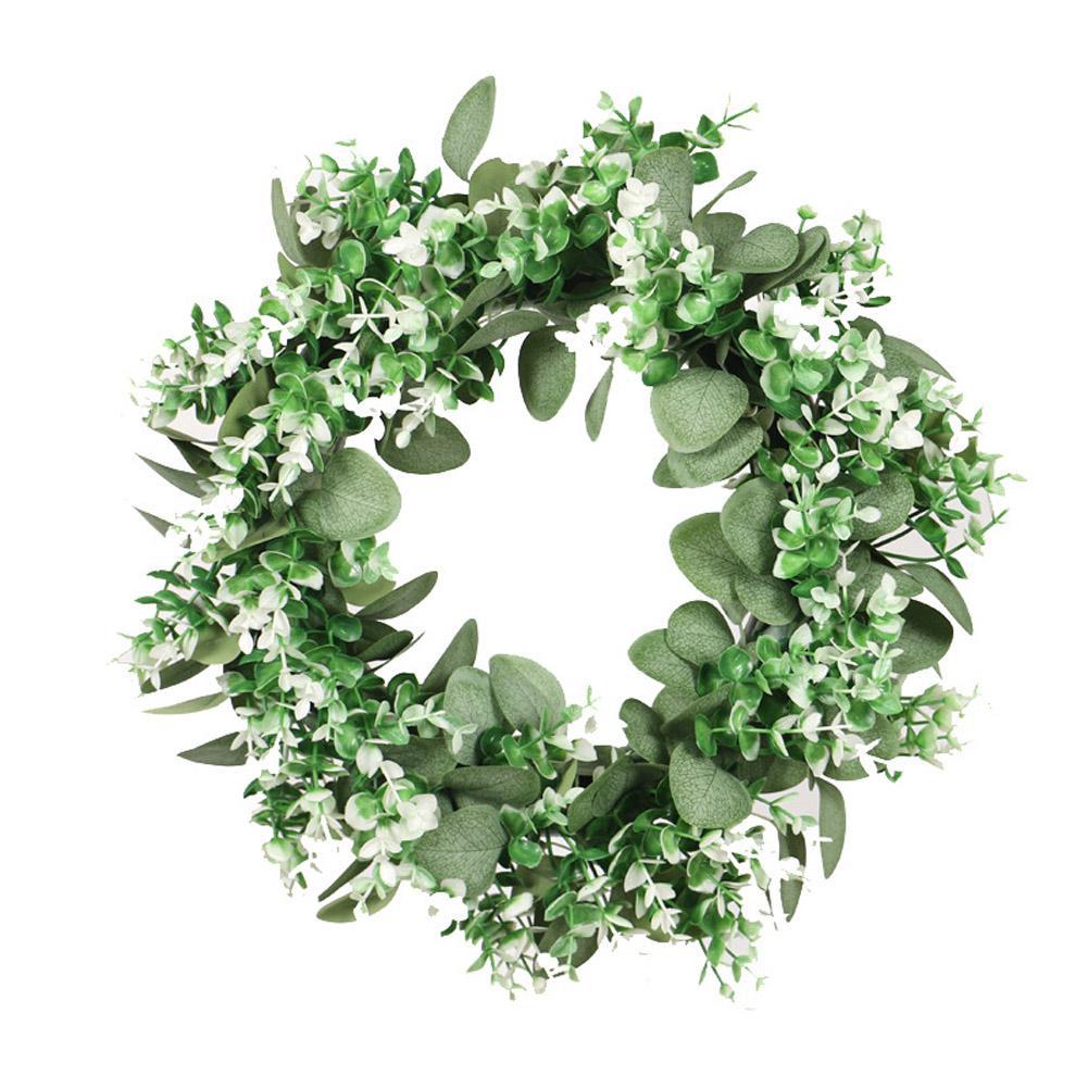Guirlande d'eucalyptus Double couleur, plante verte, couronne de fleurs artificielles rondes, décoration pour porte de salon: A
