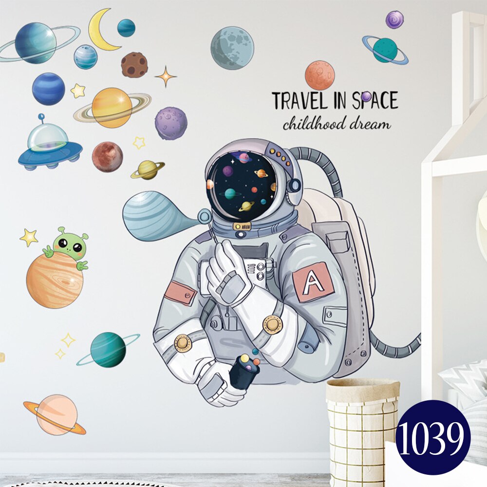 Astronaut Outer Space Wall Stickers Planets Home Decor Decorative Stickers PVC Decal for Kids Room Baby Boy Room Decoration: 1039