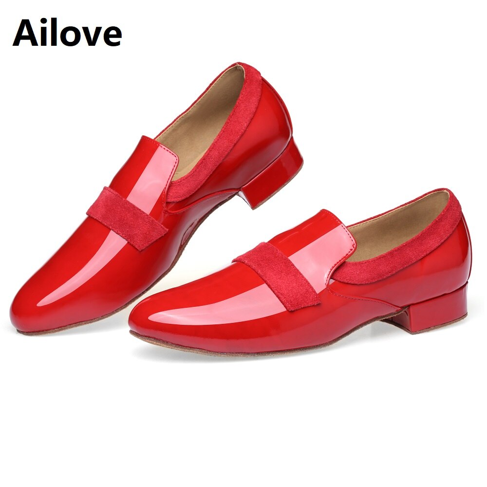 Men`s Ballroom Tango Latin Salsa Dance Shoes Soft Suede Sole Red Leather Dancing Sport Shoes M02