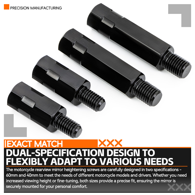 Longer Extension Black Motorcycle Rearview Mirror Adapters M8 8mm M10 10mm Anti clockwise Right Left Hand Thread Changing Screws
