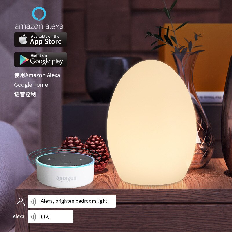 hoppe Forladt skibsbygning Ellipse form wifi smart bordlampe kompatibel til google home alexa  stemmestyring touch ledet omgivende natlys app styret – Grandado