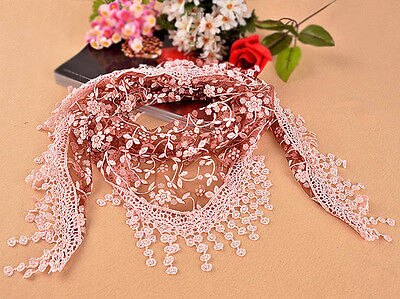Women's Triangle Wrap Floral Women's Scarf Pure Laces Tassel Triangle Scarf Chiffon Stole Soft Scarves: Red