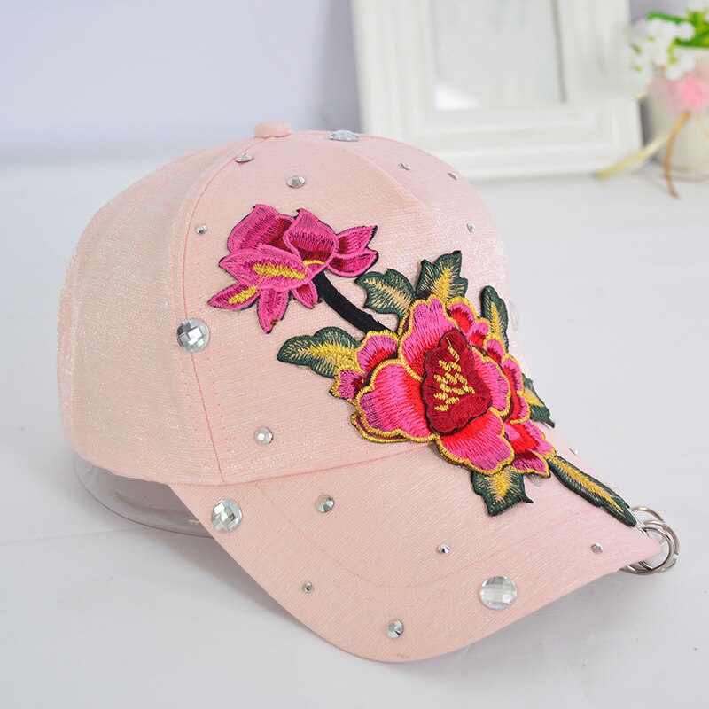 Flor Rosa bordado papá sombrero mujeres hombres lindo ajustable algodón Floral gorra de béisbol X85: light pink hibiscus