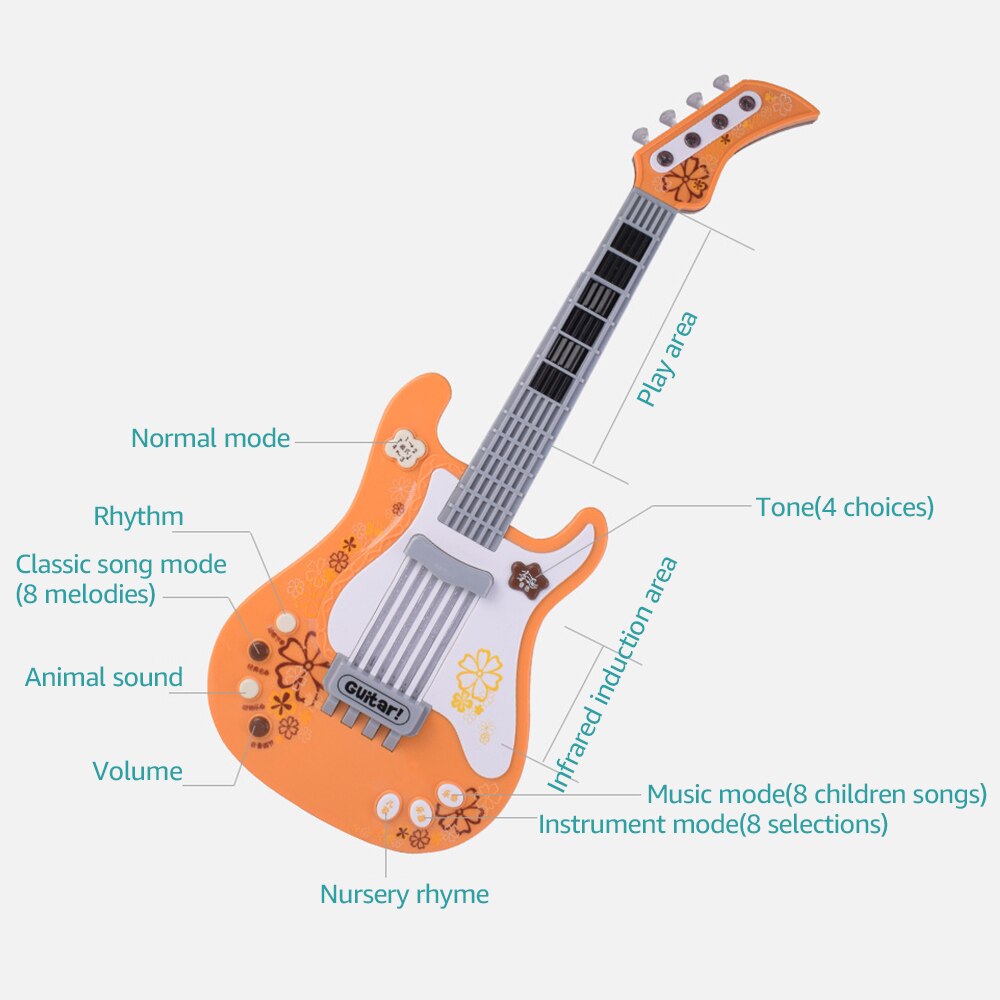 Kids Musical Gitaar Elektrische Muzikale Elektrische Gitaar Speelgoed Instrument Met 4 Spelen Modi Lights & Musics Voor Jongens En Meisjes