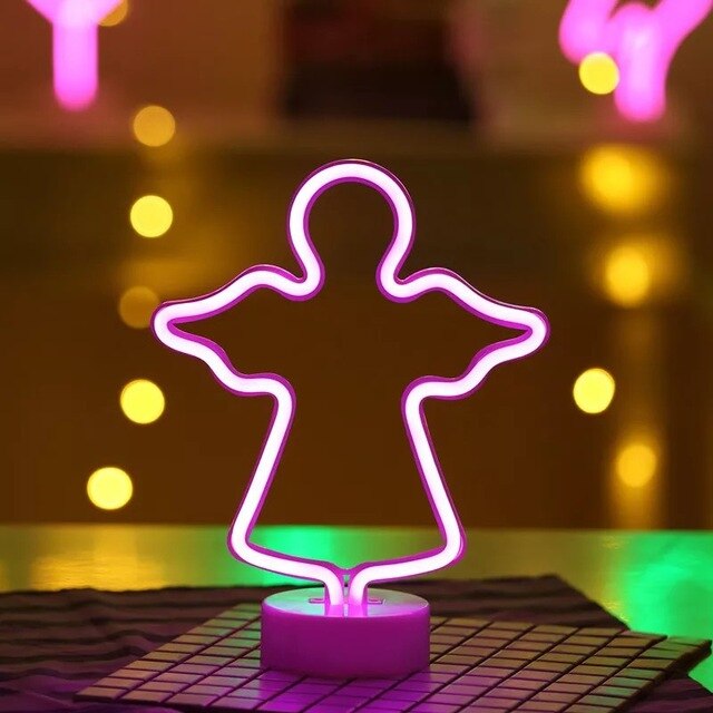 Rainbow Led Neon Night Light Home Decor Kids Girls Kawaii Bedroom Interior Lighting Aesthetic Room Decor Lamp: little angel